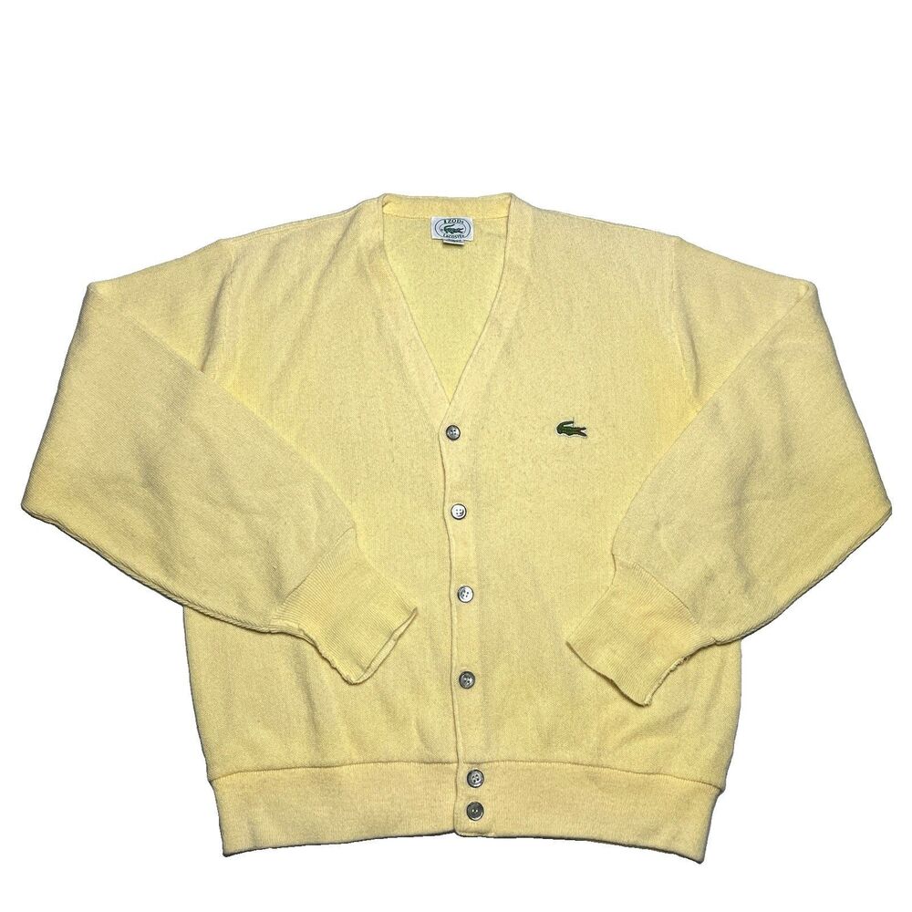 VTG 80s Izod Lacoste Cardigan Sweater Men's M Yellow Orlon Acrylic  Made In USA
